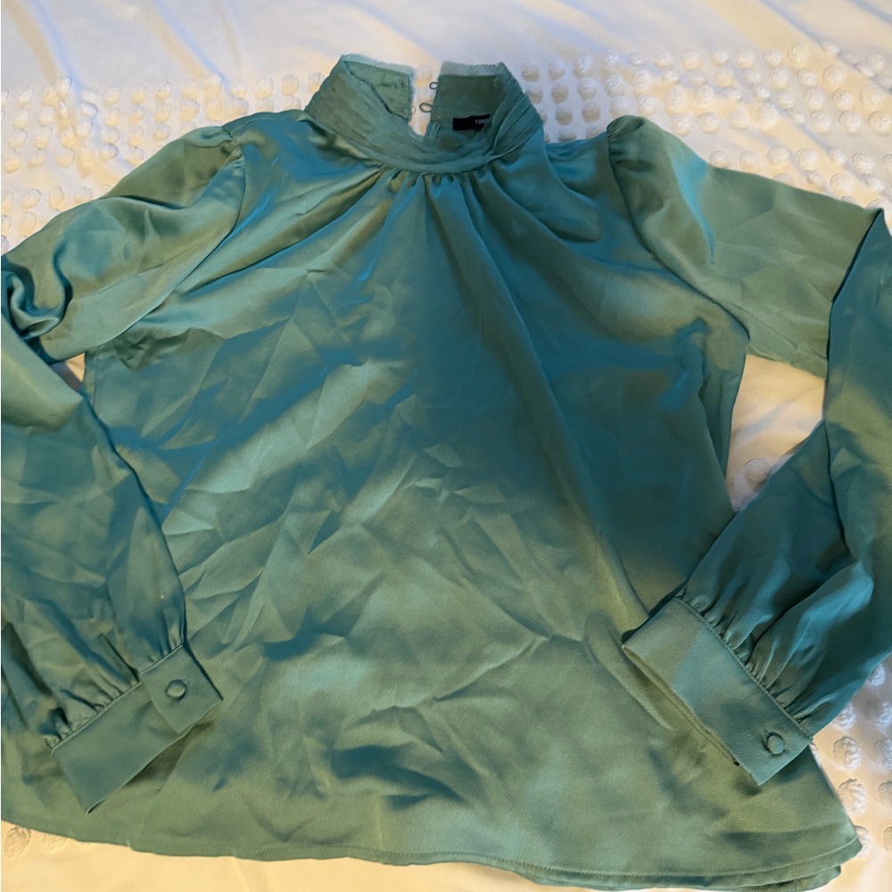 Forever 21 Teal Blouse with Buttoned Cuffs